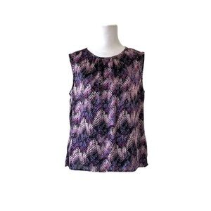 Tahari medium petite blouse sleeveless purple white black